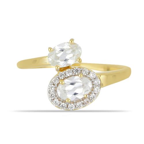 14K GOLD NATURAL WHITE DIAMOND AND WHITE ZIRCON GEMSTONE CLASSIC RING